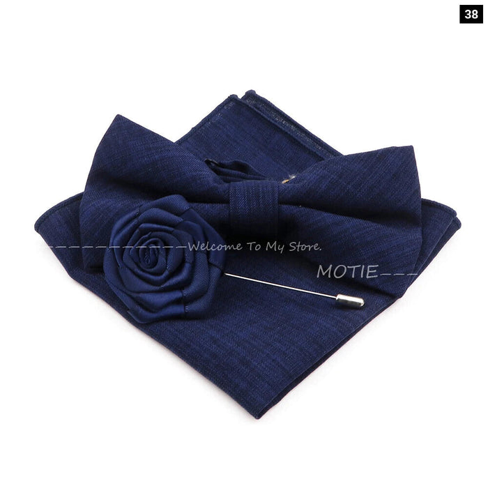 Classic Bowtie Set With Handkerchief Cufflink And Brooch