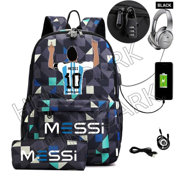 Unisex Messi Casual Computer 15.6 Inch Laptop Light Anti Theft School Bag 2Pcs