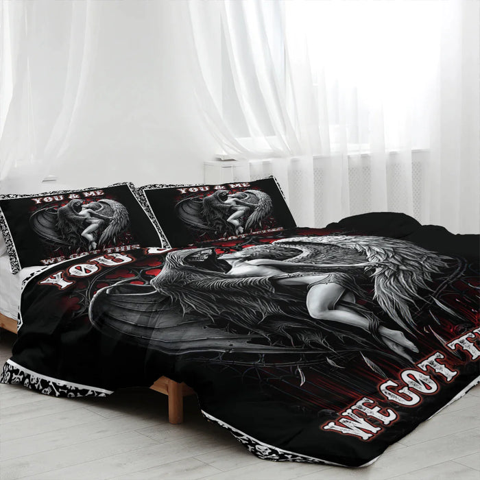 3 Piece Skull And Woman Bedding Set Duvet Cover And Pillow Shams