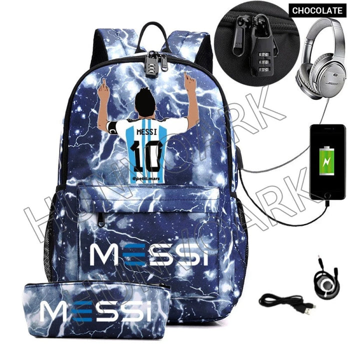 Unisex Messi Casual Computer 15.6 Inch Laptop Light Anti Theft School Bag 2Pcs