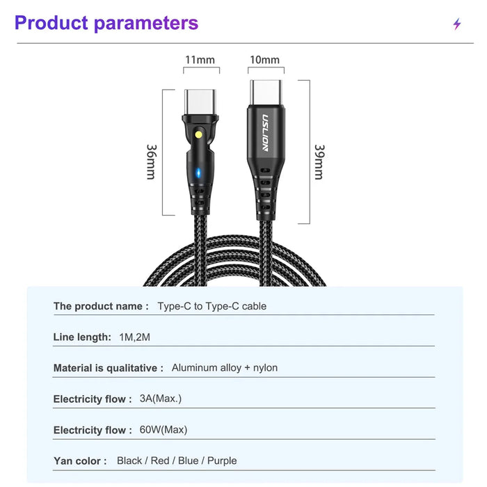 60W Usb C Fast Charging Cable For Samsung Xiaomi