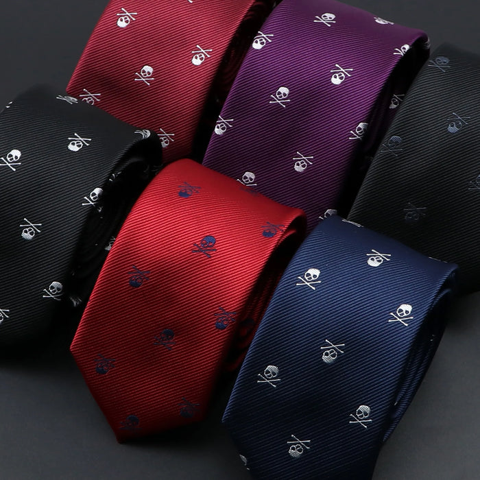 Slim Skull Ties Red Blue For Weddings And Cosplay