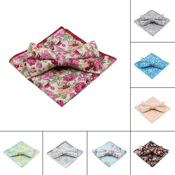 Floral Bow Tie And Handkerchief Set Mens Wedding Accessories