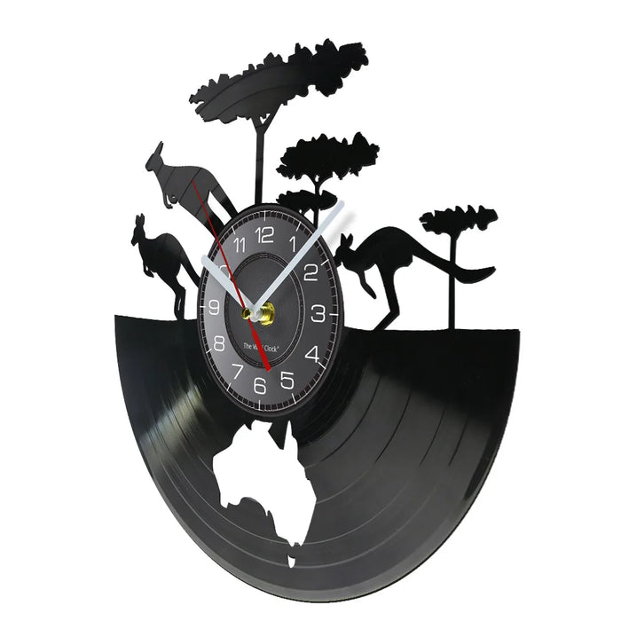 Kangaroo Vinyl Record Clock Australia Map Decor