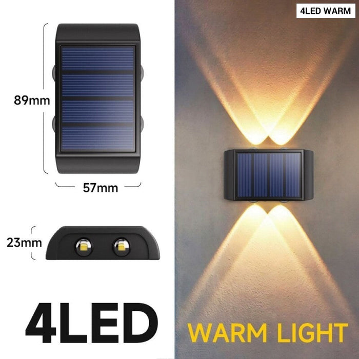 Solar Wall Lamp Outdoor 4LED Warm Light Waterproof Up And Down Luminous Lighting Balcony Yard Garden Decoration Lights