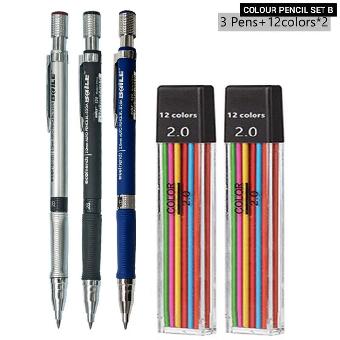 2.0Mm Mechanical Pencil Set With 2B Lead Refill For Writing Sketching And Drawing