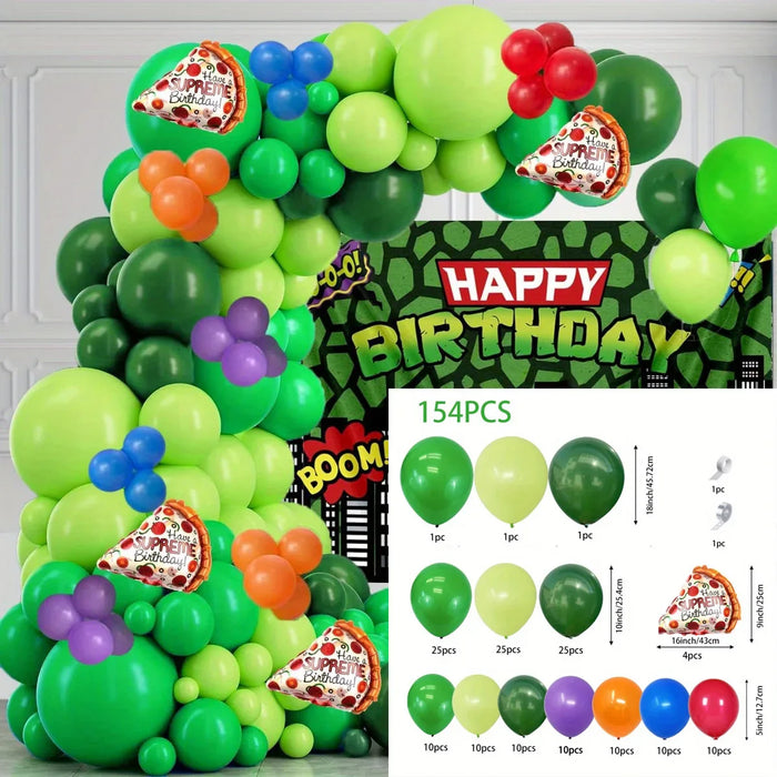 154Pcs Super Turtle Balloon Set Turtle Party Jungle Green Latex Balloon Electronic Game Cartoon Birthday Party Decoration