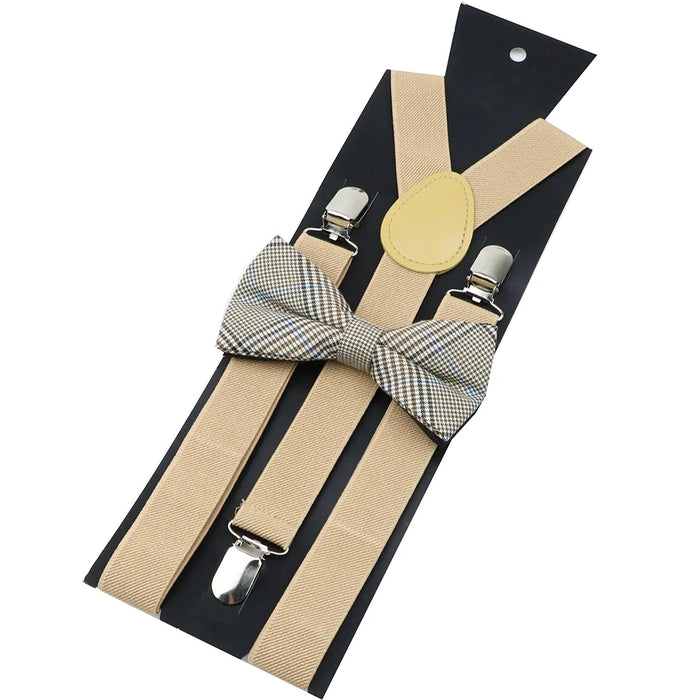 Cotton Plaid Bowtie Suspenders Set For Weddings