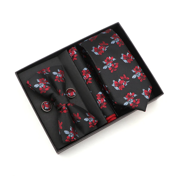 Red Floral Tie Set For Business And Weddings