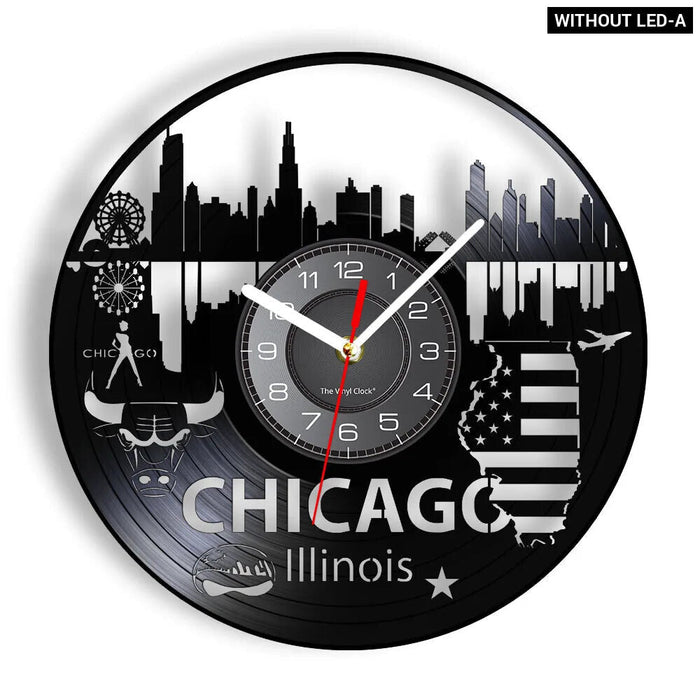 Chicago Skyline Vinyl Record Wall Clock