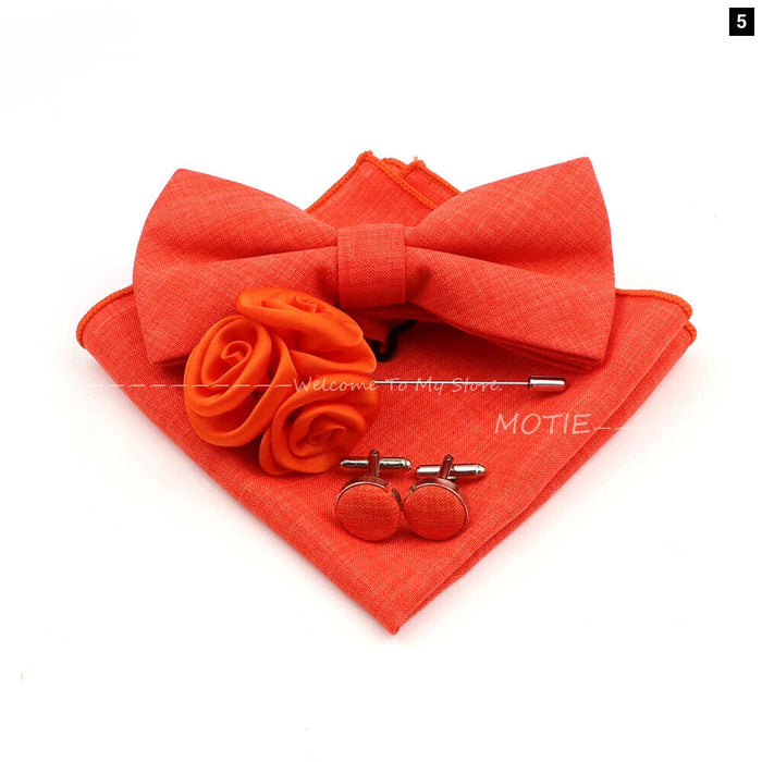 Design Cotton Handkerchief Set Adult And Kids Butterfly Bowtie Cufflink Brooch Party Suit Accessories