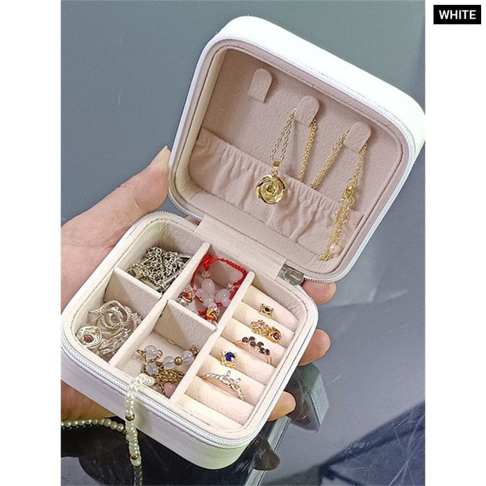 Solid Colour Jewelry Organizer Leather Square Small Round Box Ring Earrings Portable Travel Jewelry Storage Bag