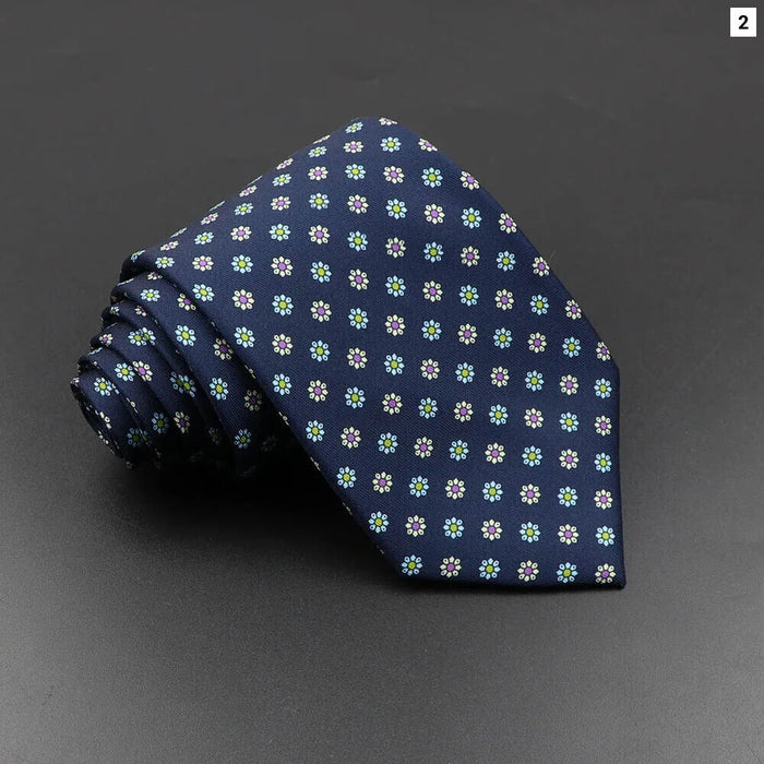 Silk Tie For Men 7.5Cm Soft Novelty Necktie In Blue Green And Orange Dot And Floral Design For Weddings And Business Gift Idea