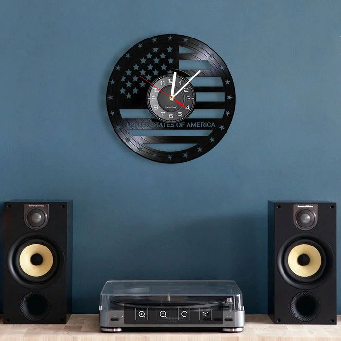 Usa Flag Vinyl Record Clock