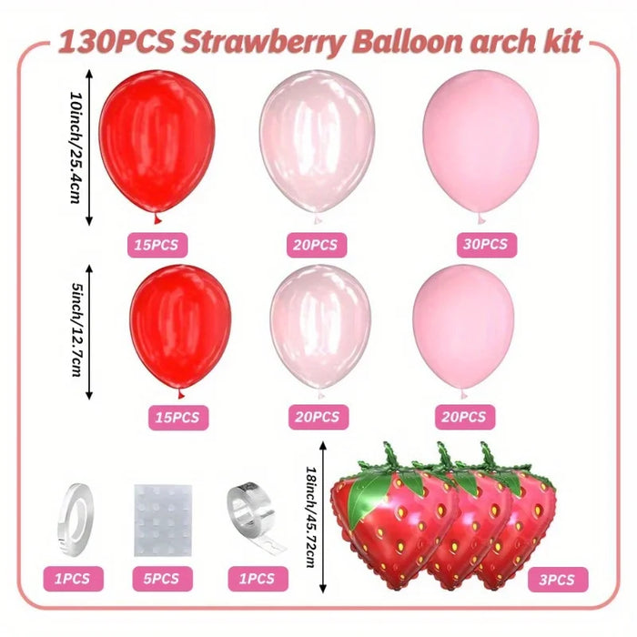 130Pcs Strawberry Balloon Arch Set Suitable For Strawberry Themed Events Birthday Parties Anniversaries And Other Decorations