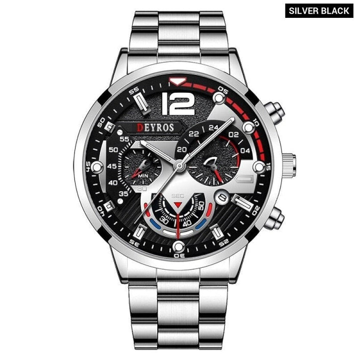 Fashion Mens Watches Luxury Stainless Steel Quartz Wristwatch Calendar Luminous Clock Men Business Casual Watch