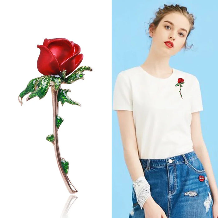 Romantic Rose Enamel Brooch Womens Korean Fashion Pin