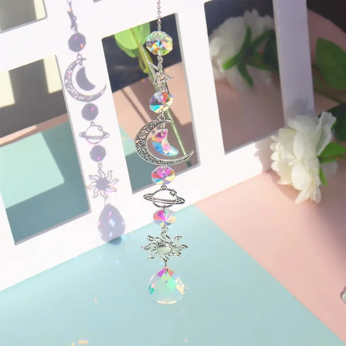 Crystal Wind Chime Moon Sun Catcher Diamond Prisms Pendant Dream Catcher Rainbow Hanging Drop Home Garden Decor