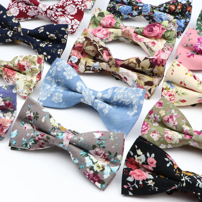 Colourful Floral Bow Ties Fashion Cotton Print For Mens Wedding And Business Suits