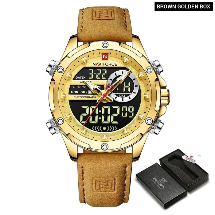 Men's PU Band Leather AnalogWeek Calendar Display Quartz & Dual Display 3ATM 30M Water Resistant Wristwatch