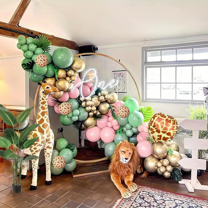 130Pcs Pink Green Jungle Theme Animal Balloon Set For Birthday Party Shower Anniversary Wedding Ball Party Decoration