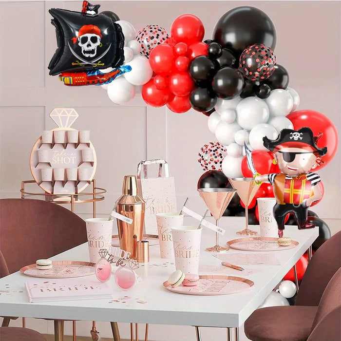 107Pcs Pirate Ship Themed Balloon Wreath Set Halloween Birthday Quinceanera Gender Reveal Bachelor Party Celebration Set