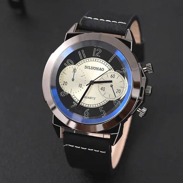 3PCS Set Fashion Mens Bracelet Necklace Watches Men Business Quartz Wrist Watch Classic Male Casual Leather Watch