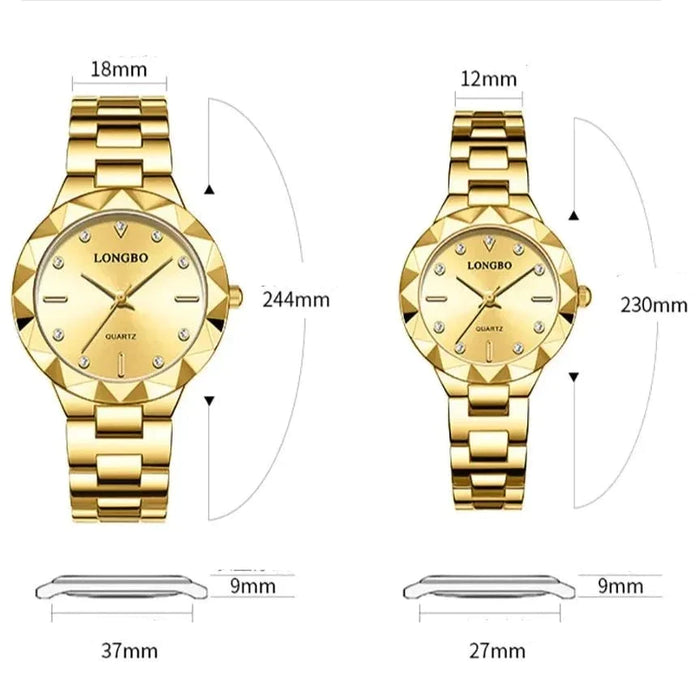Mens & Womens Rhombus Design Quartz Waterproof Stainless Steel Couple Wrist Watch Set