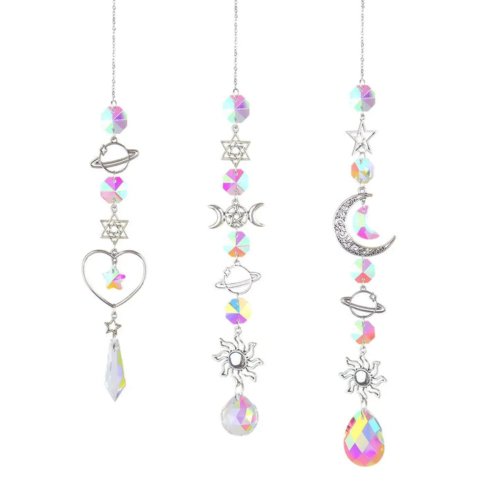 Crystal Wind Chime Moon Sun Catcher Diamond Prisms Pendant Dream Catcher Rainbow Hanging Drop Home Garden Decor