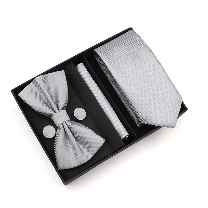 Premium Striped Tie Set Box Necktie Bowtie Handkerchief Cufflinks For Weddings And Suits