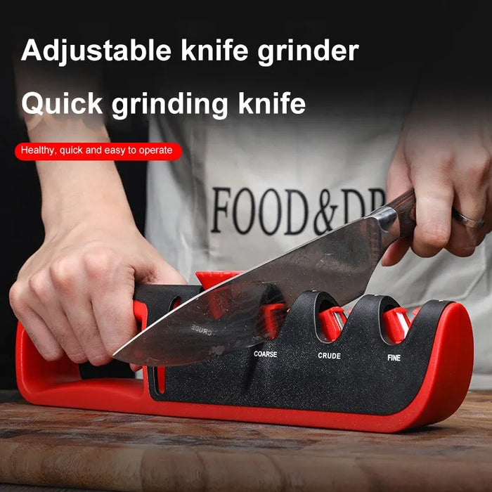 5 In 1 Kitchen Knife Sharpener Black Red Stainless Steel