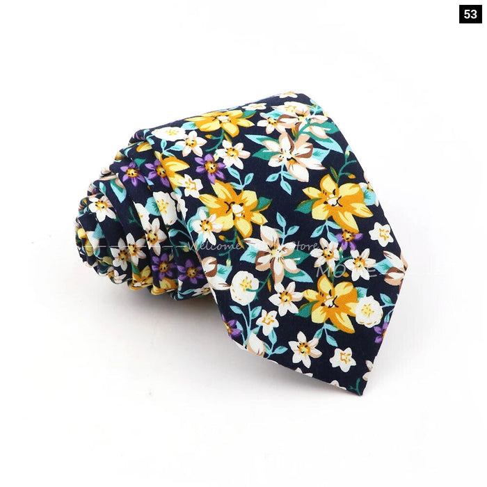 Blue Floral Cotton Ties For Weddings Business And Daily Wear