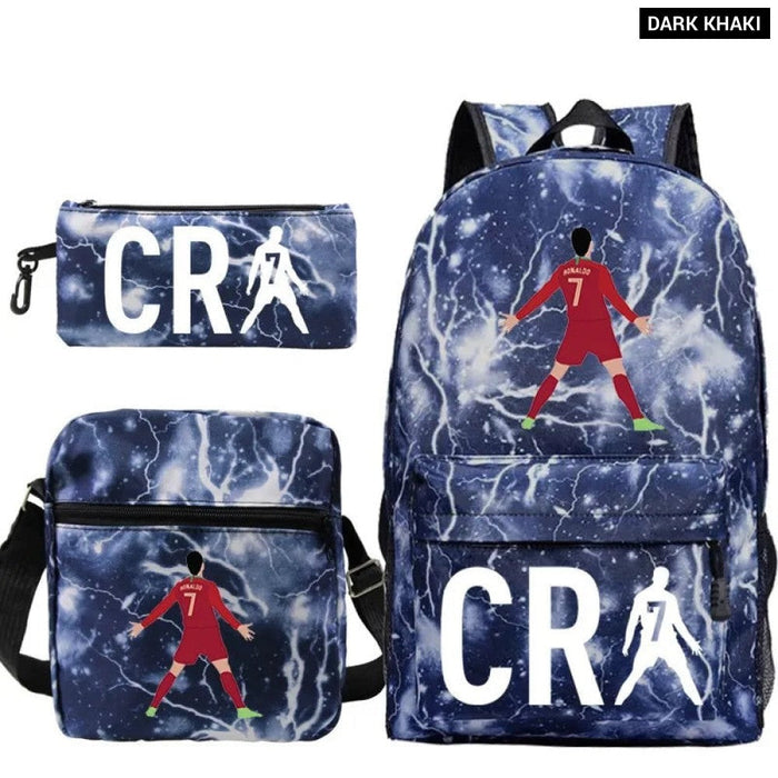 Unisex 3Pcs Football Cr7 3D Print Kids School Bag