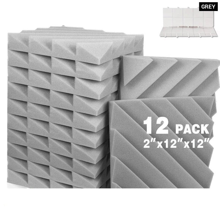 12 Pcs Acoustic Foam Soundproofing Noise Cancelling Diamond Groove High Density Wedge Panels For Home Office Recoding Studio