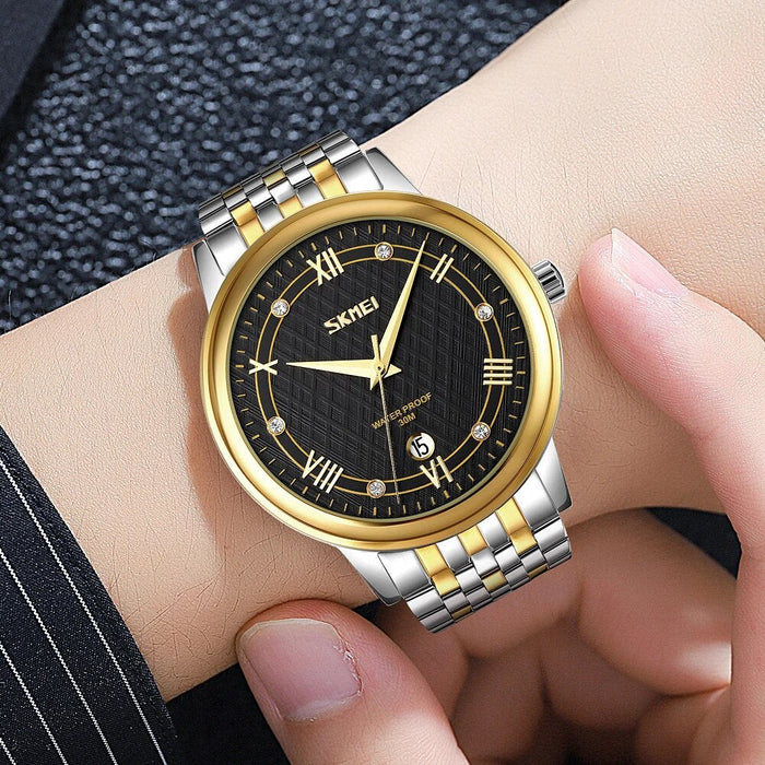 Men's Women's Stainless Steel Band Analog Calendar Display Quartz 3ATM 30M Water Resistant Wristwatch