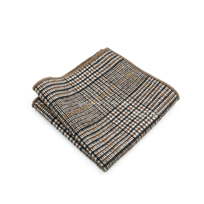 Classic Plaid Striped Pocket Square Mens Wool Handkerchief In Brown Grey For Weddings And Gifts