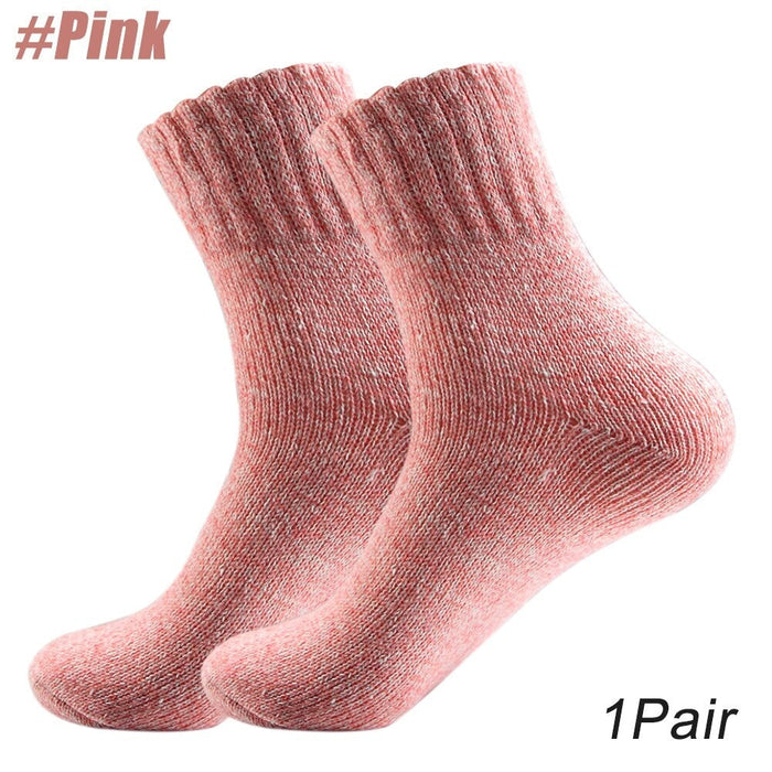 1 Pair Thick Knit Vintage Winter Warm Cozy Crew Socks For Women