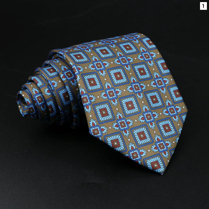 Mens Silk Tie 8.5Cm Plaid Dots Blue Green For Weddings And Parties