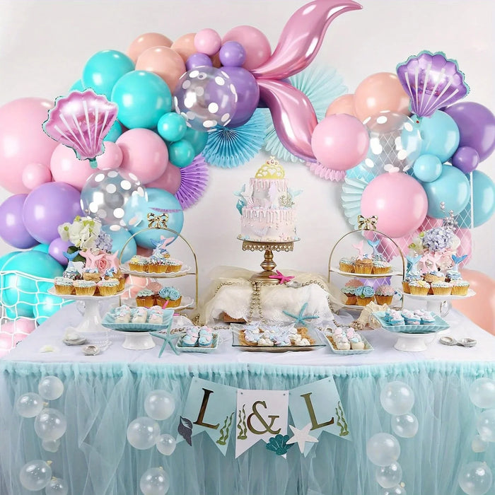 127Pcs Mermaid Balloon Arch Set Pink Purple Orange Blue Dot Balloon Ocean Theme Mermaid Princess Birthday Party Decoration