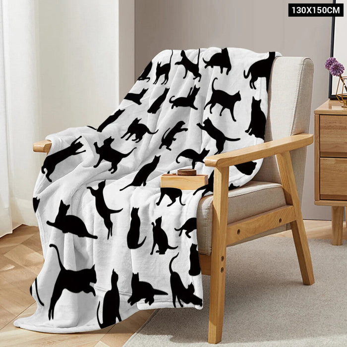 Black Cat Fleece Throw Blanket