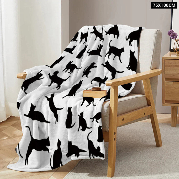 Black Cat Fleece Throw Blanket