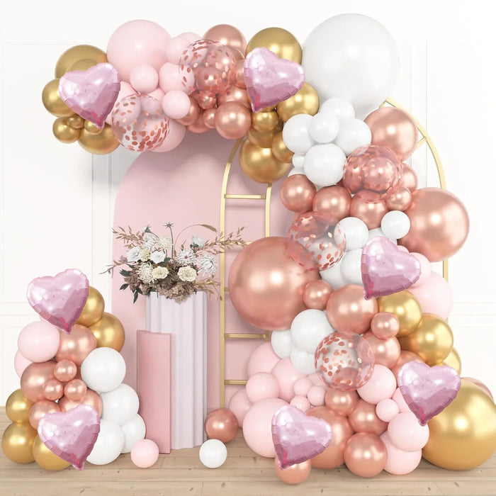 143Pcs Gold Pink White Latex Balloon Arch Garland Kit For Valentine'S Day Birthday Parties Graduations Prom Decorations