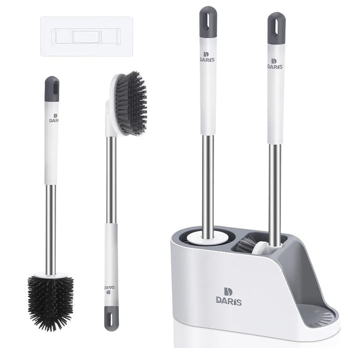 2 In 1 Wall-Mounted Soft Bristle And Silicone Toilet Brush Set