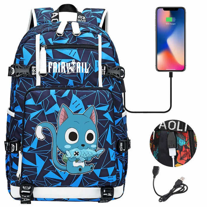 Fairy Tail Anime Usb School Bag For Teens Large Capacity Laptop Backpack For Boys And Girls