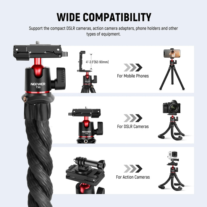 Flexible Mini Tripod Stand For Action Cameras And Phones Compatible With Hero 12 11 10 9 Vlogging And Iphone Mount Adapter Included