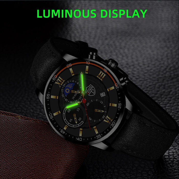 2PCS Set Fashion Mens Sports Watches Man Business Leather Bracelet Quartz Watch Luxury Men Casual Luminous Clock