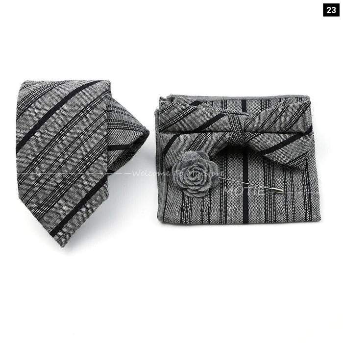 Classic Cotton Striped Necktie Set For Groom Business Or Wedding