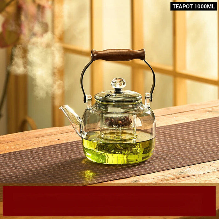 Glass Teapot Set With Wooden Handle