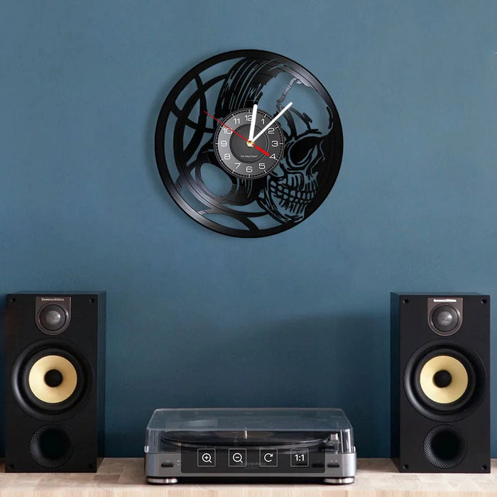 Dark Skull Vinyl Record Wall Clock