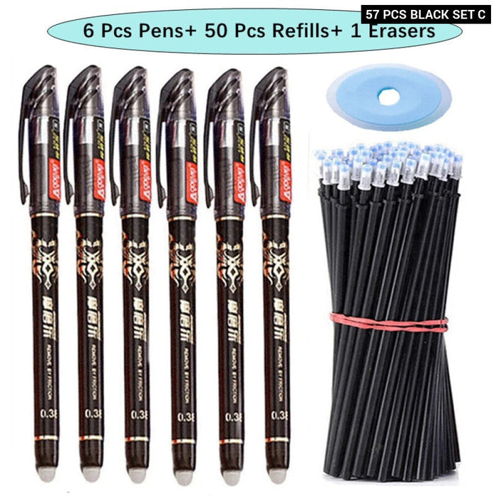 57 Pieces Erasable Gel Pens Set 0.5Mm Black Blue Refills Washable Handle